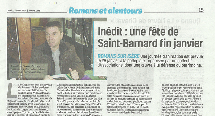 Drôme Hebdo, 11 janvier 2018 : Inédit : une fête de Saint-Barnard fin janvier