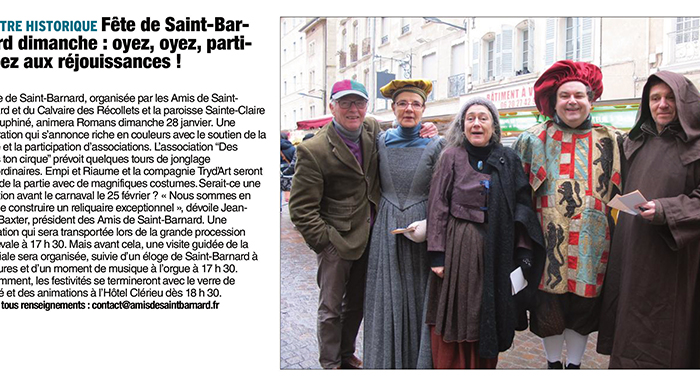 Le Dauphiné Libéré, 25 janvier 2018 : Fête de Saint-Barnard dimanche : oyez, oyez, participez aux réjouissances !