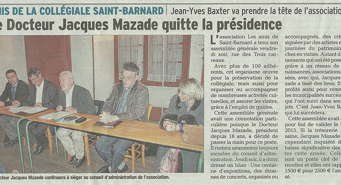 Le Dauphiné Libéré, 7 décembre 2016 : Le docteur Jacques Mazade quitte la présidence