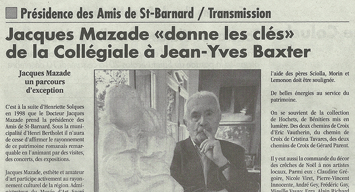 L’Impartial, 8 décembre 2016 : Jacques Mazade donne les clés de la collégiale à Jean-Yves Baxter