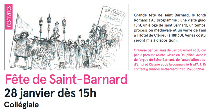 Romans Mag, 20 janvier 2018 : Fête de Saint-Barnard le 28 janvier